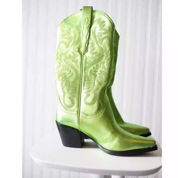 Free People Jeffrey Campbell Dagget Western Boot 8 Metallic Green - Picture 1 of 16